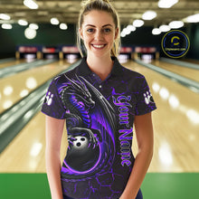 Load image into Gallery viewer, Black And Purple Custom Dragon Bowling Shirts For Women, Dragon Bowling Team Shirts NQS11621