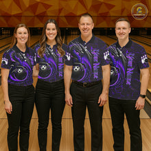 Load image into Gallery viewer, Black And Purple Custom Dragon Bowling Shirts For Women, Dragon Bowling Team Shirts NQS11621