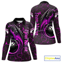 Load image into Gallery viewer, Black And Pink Custom Dragon Bowling Shirts For Women, Dragon Bowling Team Shirts NQS11622