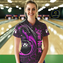 Load image into Gallery viewer, Black And Pink Custom Dragon Bowling Shirts For Women, Dragon Bowling Team Shirts NQS11622