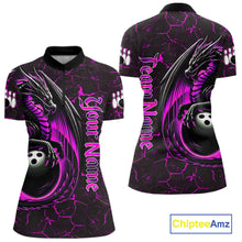 Load image into Gallery viewer, Black And Pink Custom Dragon Bowling Shirts For Women, Dragon Bowling Team Shirts NQS11622