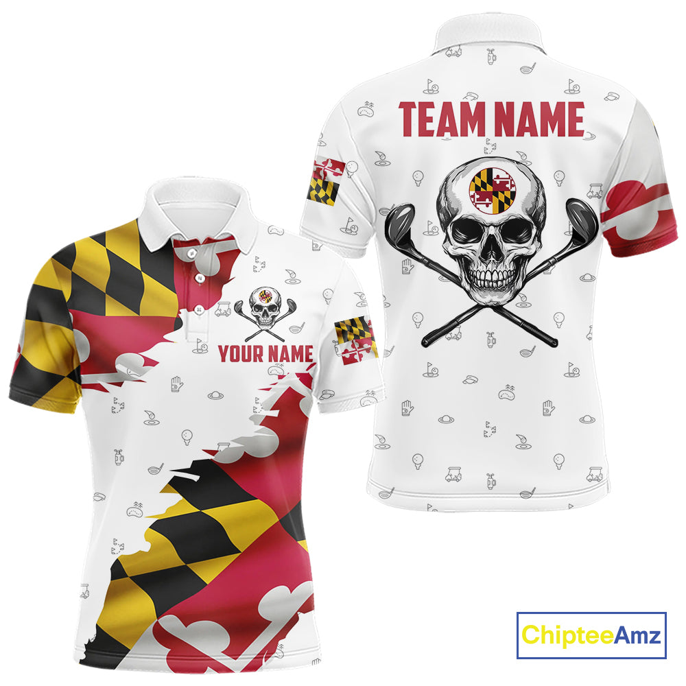 Maryland Flag Golf Clubs Skull Golf Camo Men golf polo shirts Custom Patriotic Golf Team Jerseys NQS9937