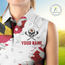Load image into Gallery viewer, Maryland Flag Golf Clubs Skull Golf Camo Women sleeveless polo shirt Custom Patriotic Golf Team Jersey NQS9937