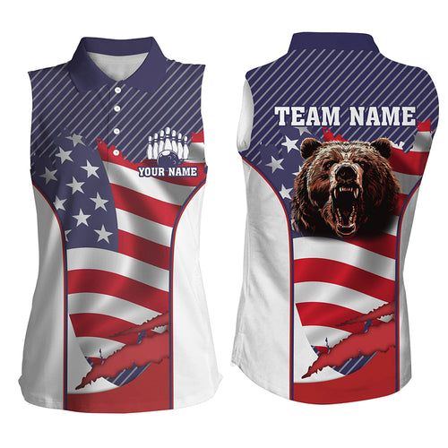 American flag Bowling Bear Women sleeveless polo shirts custom team bear bowling jerseys NQS7792