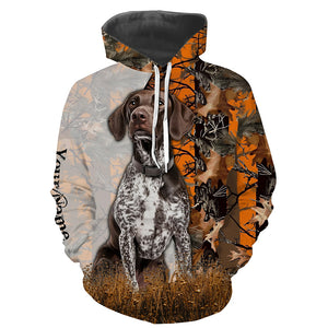 German Shorthaired Pointer dog hunting orange camo Custom Name Full Printing Shirts, Hunting Gifts NQS3569