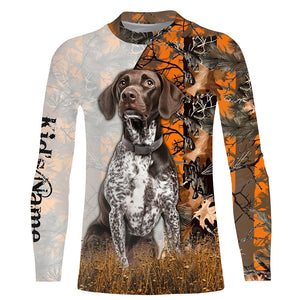 German Shorthaired Pointer dog hunting orange camo Custom Name Full Printing Shirts, Hunting Gifts NQS3569