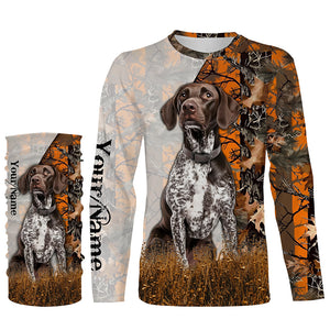 German Shorthaired Pointer dog hunting orange camo Custom Name Full Printing Shirts, Hunting Gifts NQS3569