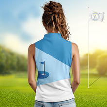 Load image into Gallery viewer, Women Sleeveless golf polo shirts custom blue and white golf apparel for ladies, golfing gifts NQS10409
