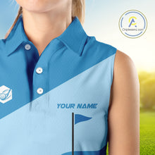 Load image into Gallery viewer, Women Sleeveless golf polo shirts custom blue and white golf apparel for ladies, golfing gifts NQS10409