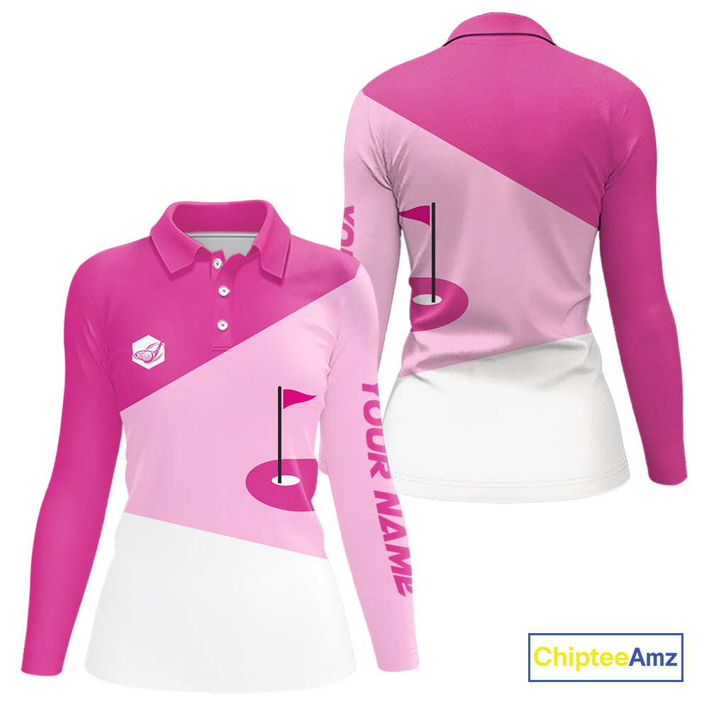 Women golf polo shirts custom pink and white golf apparel for ladies, golfing gifts NQS10410