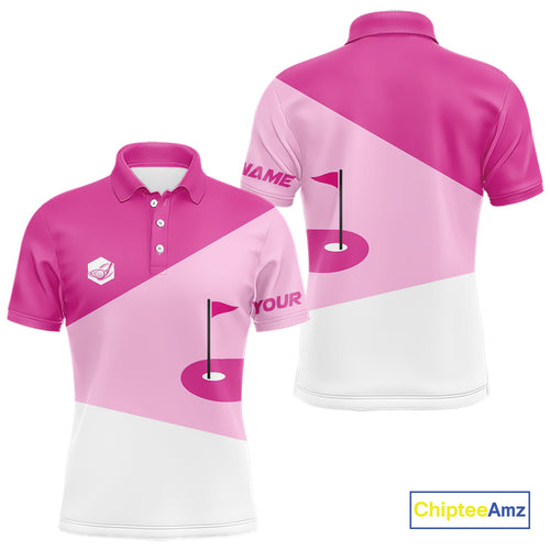 Mens golf polo shirts custom pink and white golf apparel for men, golfing gifts NQS10410
