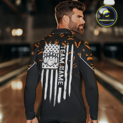 Custom American flag patriotic funny halloween pattern Bowling shirt for men bowling team jersey NQS10414