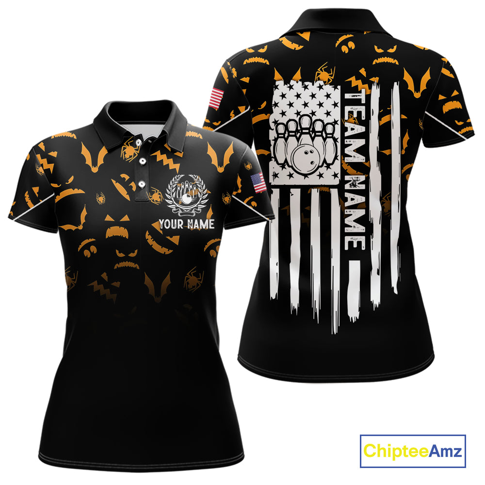 Custom American flag patriotic funny halloween pattern Bowling shirt for Women bowling team jersey NQS10414
