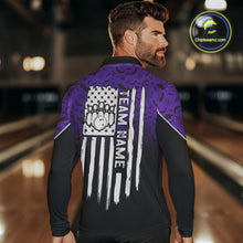 Load image into Gallery viewer, Purple Halloween pattern Custom American flag patriotic Bowling shirt for men, Bowling team jersey NQS10415