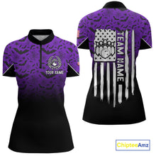 Load image into Gallery viewer, Purple Halloween pattern Custom American flag patriotic Bowling shirt for Women, Bowling team jersey NQS10415