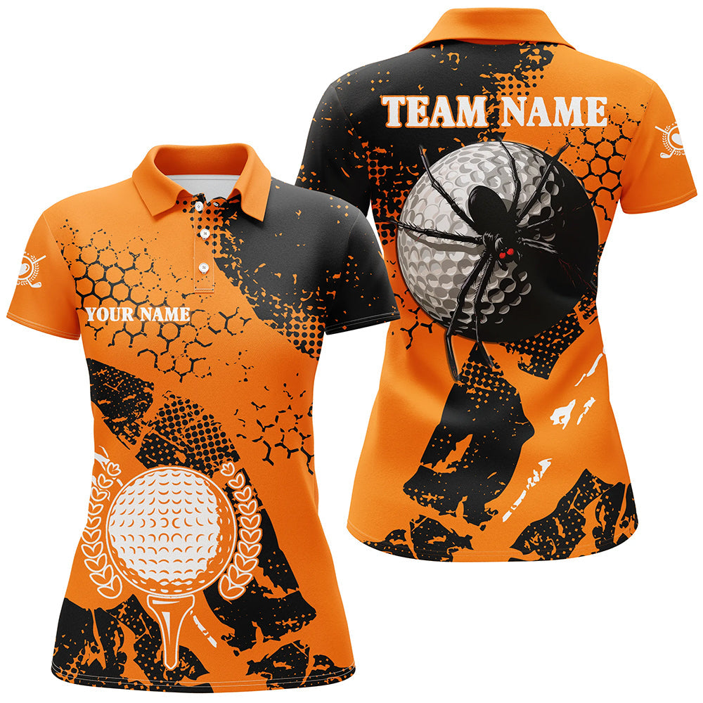 Black & Orange spider golf Womens golf polo shirts custom Halloween golf shirt, ladies golf attire NQS8445