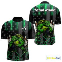 Load image into Gallery viewer, Black American flag Men&#39;s bowling shirts Custom Green lightning thunder Turtle Bowling Team Jerseys NQS10623