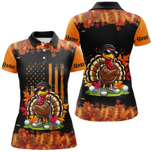 Load image into Gallery viewer, Black and Orange Autumn American Flag Thanksgiving Turkey custom Women golf polo shirts golf gift NQS8674