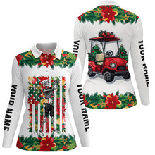 Load image into Gallery viewer, Christmas Skull golf cart American Flag custom Women golf polo shirts, unique Christmas golf gift NQS8675