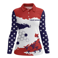 Load image into Gallery viewer, Red, white and blue American Flag custom Women golf polo shirts, patriotic golf outfit for ladies NQS8680