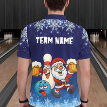 Load image into Gallery viewer, Funny Santa Drink Beer Blue snowflake Bowling Shirts For Men Custom Christmas Bowling Team Jerseys NQS11056