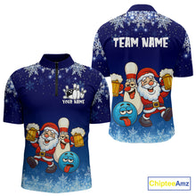 Load image into Gallery viewer, Funny Santa Drink Beer Blue snowflake Bowling Shirts For Men Custom Christmas Bowling Team Jerseys NQS11056