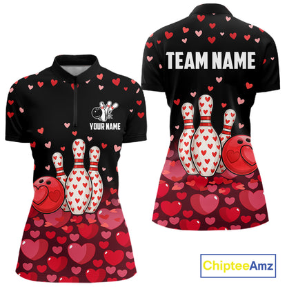 Funny Bowling Heart Pattern Valentine matching bowling shirts for couples Custom Bowling Gifts NQS11228