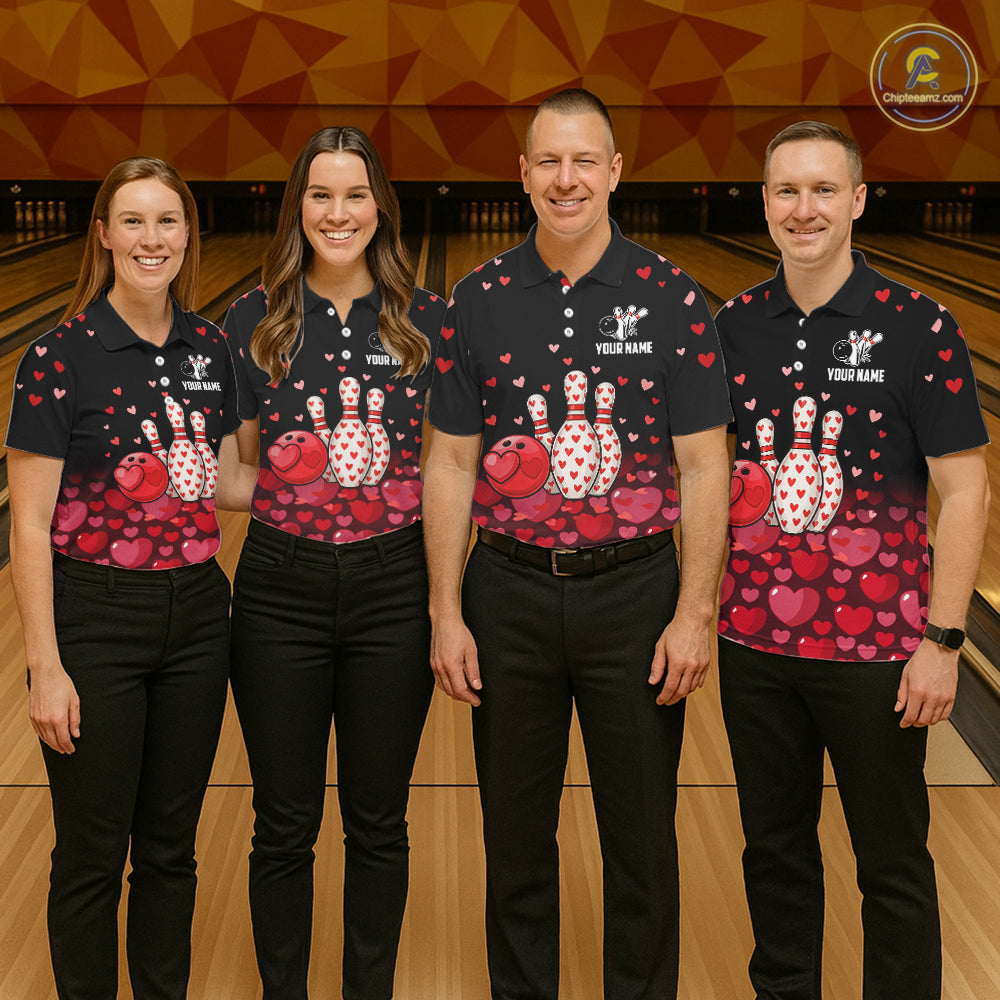 Funny Bowling Heart Pattern Valentine Bowling Shirts For Men Custom Bowling Gifts For him NQS11228