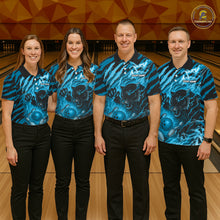 Load image into Gallery viewer, Personalized Tiger Bowling Shirts For Men, Blue Flame Lightning Thunder Tiger Team Bowling Jerseys NQS11232