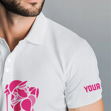 Load image into Gallery viewer, Pink Leopard argyle pattern white Men golf polo shirts custom golf wear for men, unique golf gifts NQS9349