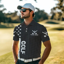 Load image into Gallery viewer, Black and White Retro American Flag Mens golf polo shirts custom team patriotic golf gifts golfer NQS9663