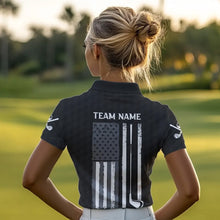 Load image into Gallery viewer, Black and White Retro American Flag Women golf polo shirts custom team patriotic golf gifts golfer NQS9663