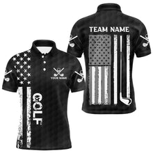 Load image into Gallery viewer, Black and White Retro American Flag Mens golf polo shirts custom team patriotic golf gifts golfer NQS9663