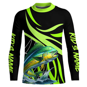 Personalized Mahi mahi ( Dorado) Long Sleeve Fishing Shirts, Tournament Fishing Jerseys | Green NQS7448