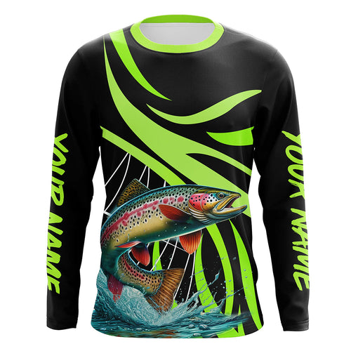 Personalized Rainbow trout Performance Long Sleeve Fishing Shirts, Tournament Fishing Jerseys | Green NQS7449
