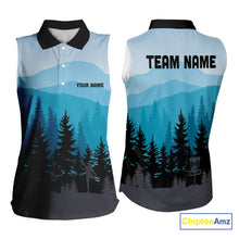Load image into Gallery viewer, Blue pattern forest Womens sleeveless polo shirt Custom team disc golf jerseys for ladies NQS9943