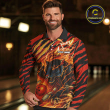 Load image into Gallery viewer, Personalized Tiger Bowling Shirts For Men, Orange Flame Lightning Thunder Tiger Team Bowling Jerseys NQS9947