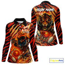 Load image into Gallery viewer, Personalized Tiger Bowling Shirts For Women, Orange Flame Lightning Thunder Tiger Team Bowling Jerseys NQS9947