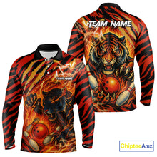 Load image into Gallery viewer, Personalized Tiger Bowling Shirts For Men, Orange Flame Lightning Thunder Tiger Team Bowling Jerseys NQS9947
