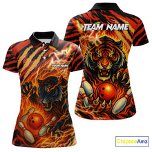 Load image into Gallery viewer, Personalized Tiger Bowling Shirts For Women, Orange Flame Lightning Thunder Tiger Team Bowling Jerseys NQS9947