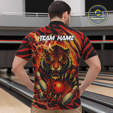 Load image into Gallery viewer, Personalized Tiger Bowling Shirts For Men, Orange Flame Lightning Thunder Tiger Team Bowling Jerseys NQS9947