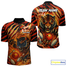 Load image into Gallery viewer, Personalized Tiger Bowling Shirts For Men, Orange Flame Lightning Thunder Tiger Team Bowling Jerseys NQS9947
