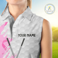 Load image into Gallery viewer, Pink ribbon breast cancer pattern custom name white Women Sleeveless polo shirts team ladies golf top NQS10421