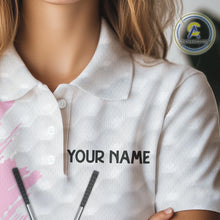 Load image into Gallery viewer, Light Pink ribbon breast cancer pattern custom white Women golf polo shirt, team ladies golf top NQS10422