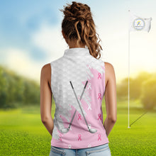 Load image into Gallery viewer, Light Pink ribbon breast cancer pattern custom white Sleeveless Polo Shirt, team ladies golf top NQS10422