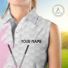 Load image into Gallery viewer, Light Pink ribbon breast cancer pattern custom white Sleeveless Polo Shirt, team ladies golf top NQS10422