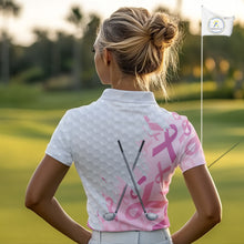 Load image into Gallery viewer, Breast cancer Women golf polo shirts custom Pink ribbon pattern golf clubs team golf tops for ladies NQS10423