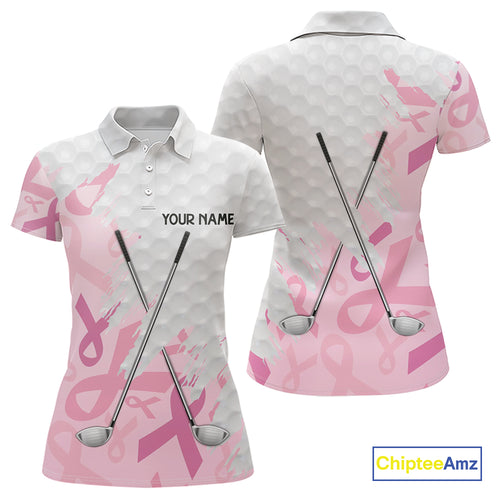 Breast cancer Women golf polo shirts custom Pink ribbon pattern golf clubs team golf tops for ladies NQS10423