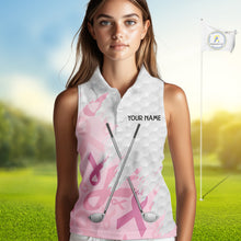 Load image into Gallery viewer, Breast cancer Women Sleeveless polos custom Pink ribbon pattern golf clubs team golf tops for ladies NQS10423