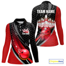 Load image into Gallery viewer, Black and Red Bowling Camo Polo, 1/4 Zip Shirt for Women Custom Team Bowling jerseys, Bowler Outfit NQS10424